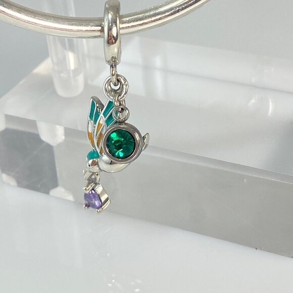 Sterling Silver Enamel Bird with Amethyst CZ Drop & Birthstone Dangle Ch… - Picture 2 of 7